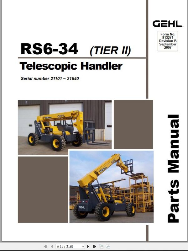 GEHL Telescopic Handler RS6 34 Tier II Parts Manual 913271B