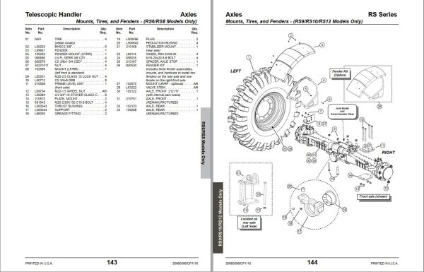 GEHL Telescopic Handler RS6 42 Gen2 To RS12 42 Gen2 Parts Manual 50960096C 1 1