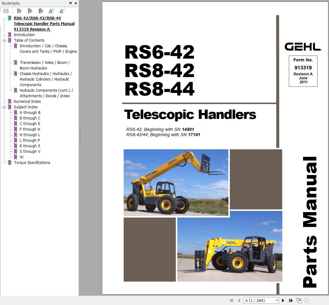 GEHL Telescopic Handler RS6 42 RS8 42 RS8 44 Parts Manual