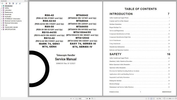 GEHL Telescopic Handler RS6 42 to E74 Series IV Service Manual 50960181B