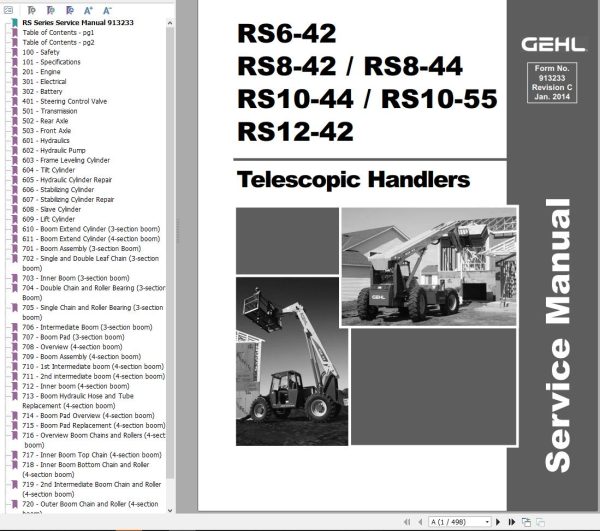 GEHL Telescopic Handler RS6 42 to RS12 42 Service Manual 913233