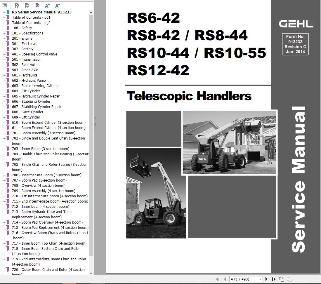 GEHL Telescopic Handler RS6 42 to RS12 42 Service Manual 913233