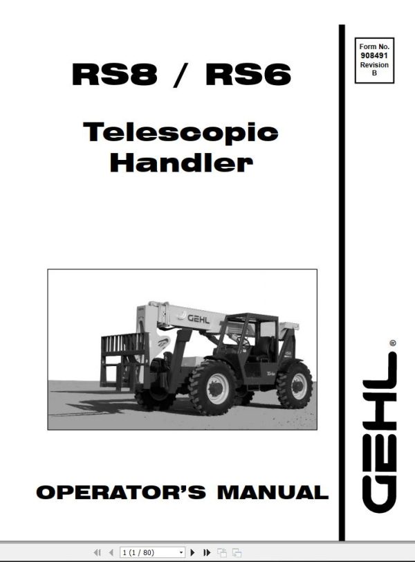 GEHL Telescopic Handler RS6 RS8 Operators Manual 908491B