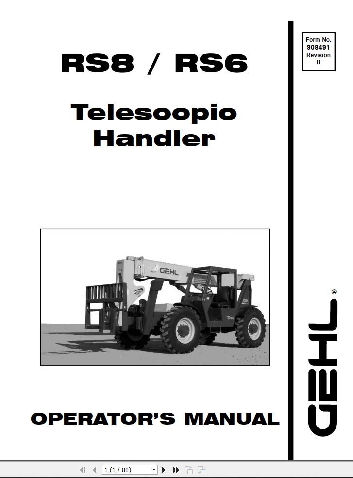 GEHL Telescopic Handler RS6 RS8 Operators Manual 908491B