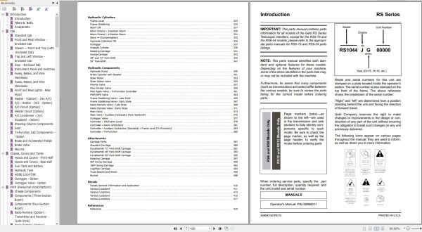 GEHL Telescopic Handler RS6 RS8 RS10 RS12 Parts Manual 50960015