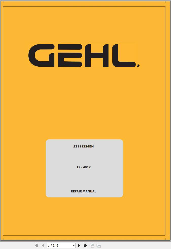 GEHL Telescopic Handler TX 4017 Repair Manual 53111324A