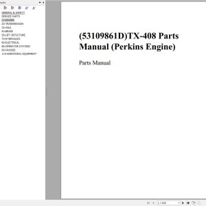 GEHL Telescopic Handler TX 408 Perkins Engine Parts Manual 53109861D