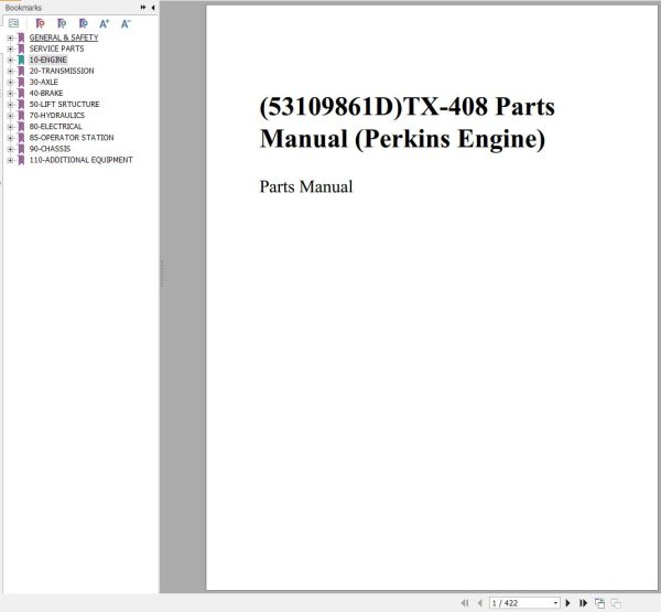 GEHL Telescopic Handler TX 408 Perkins Engine Parts Manual 53109861D
