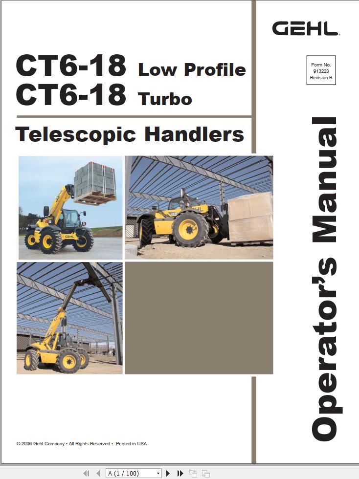 GEHL Telescopic Handlers CT6 18 Low Profile CT6 18 Turbo Operators Manual 913223B