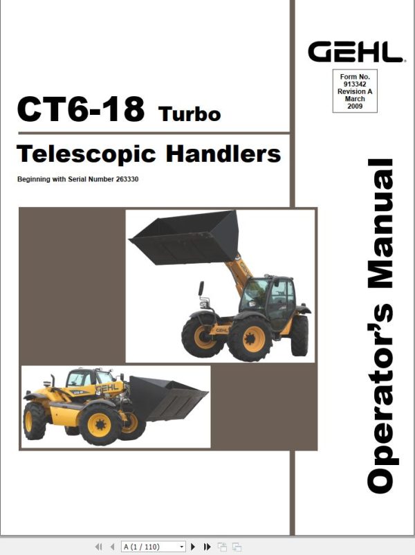 GEHL Telescopic Handlers CT6 18 Turbo Operators Manual 913342A