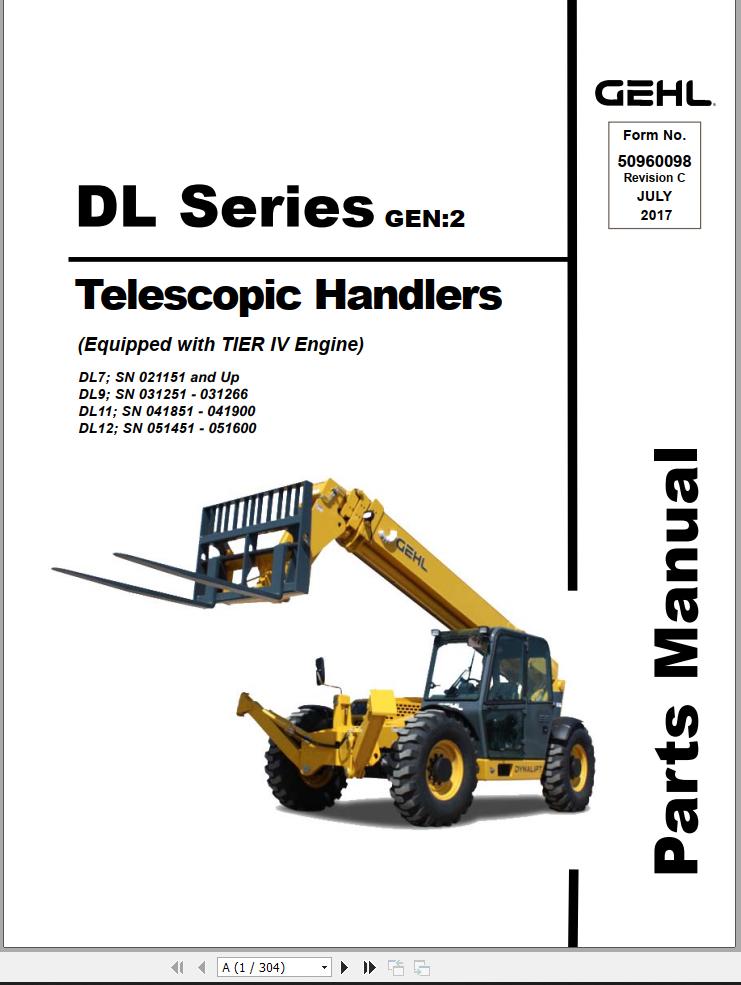 GEHL Telescopic Handlers DL Series Gen2 Parts Manual 50960098C
