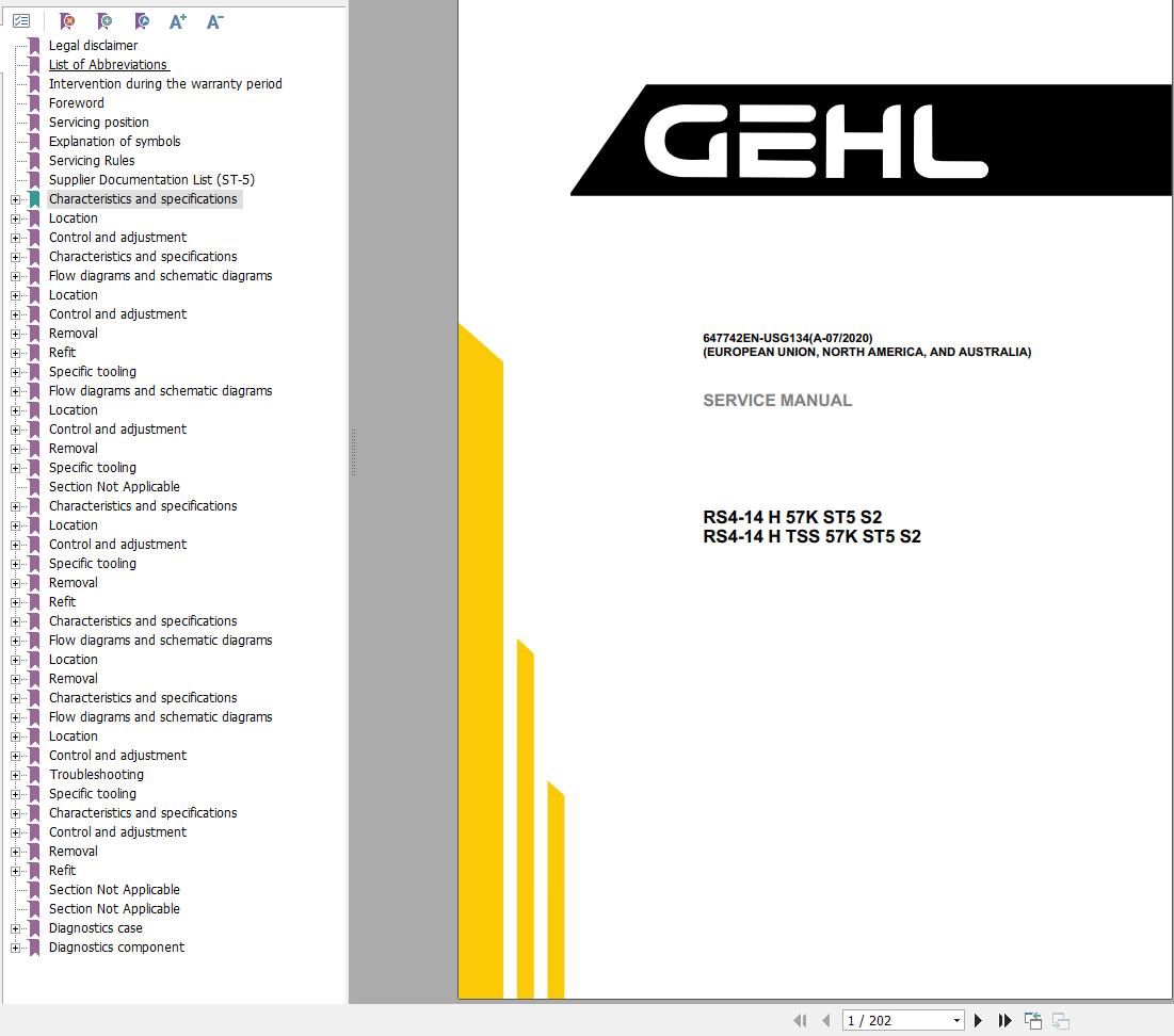 GEHL Telescopic Handlers RS4 14H57KST5S2 RS4 14HTSS57KST5S2 Service Manual 647742