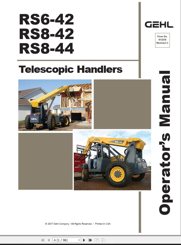 GEHL Telescopic Handlers RS6 42 RS8 42 RS8 44 Operators Manual