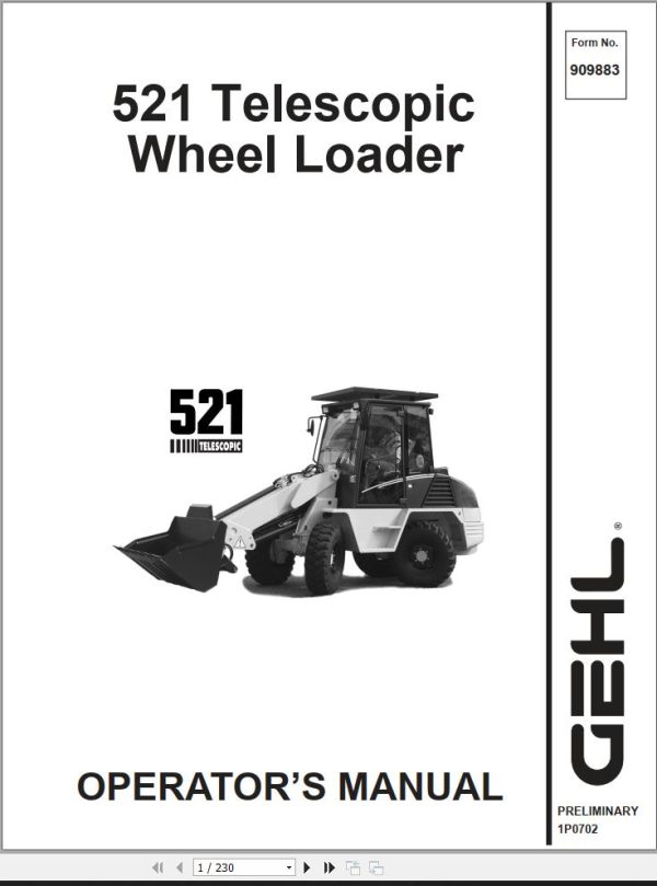 GEHL Telescopic Wheel Loader 521T Operators Manual 909883A