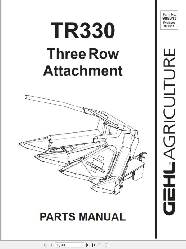 GEHL Three Row Attachment TR330 Parts Manual 908013A