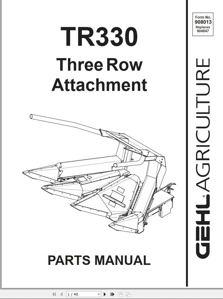 GEHL Three Row Attachment TR330 Parts Manual 908013A