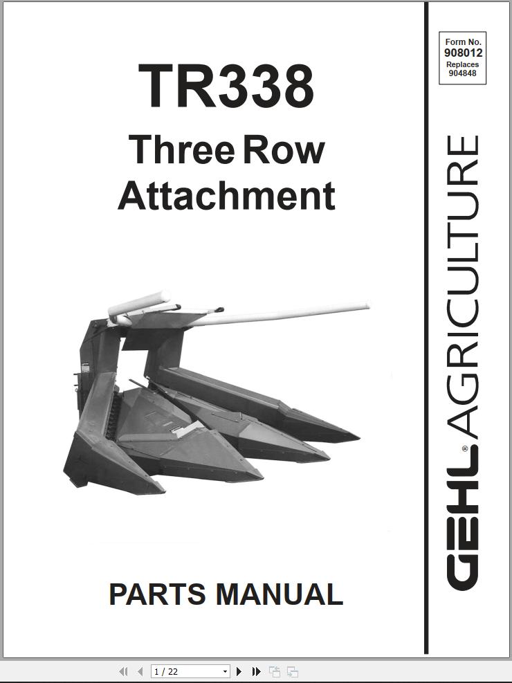 GEHL Three Row Attachment TR338 Parts Manual 908012A