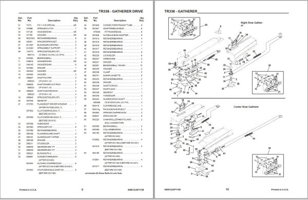 GEHL Three Row Attachment TR338 Parts Manual 908012A 1