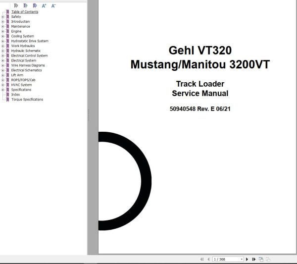 GEHL Track Loader VT320 Service Manual 50940548 REVE