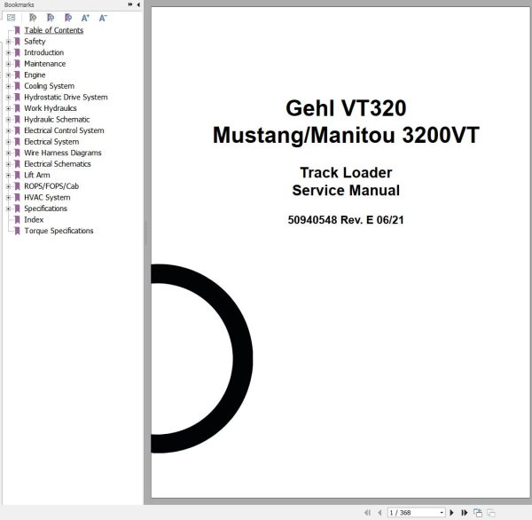 GEHL Track Loader VT320 Service Manual 50940548E