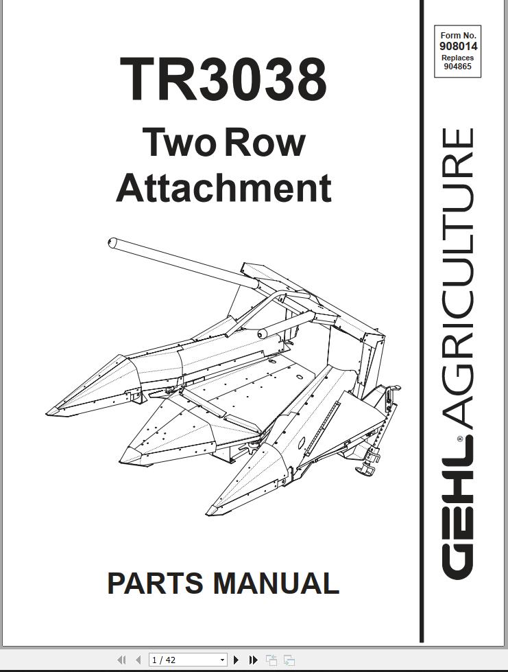 GEHL Two Row Attachment TR3038 Parts Manual 908014A