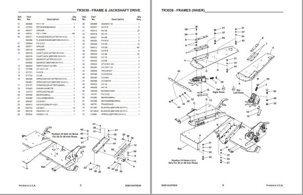 GEHL Two Row Attachment TR3038 Parts Manual 908014A 1
