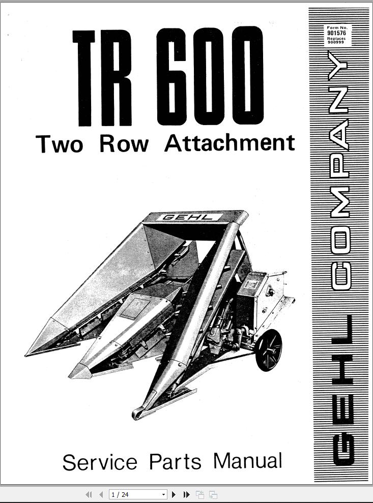 GEHL Two Row Attachment TR600 Service Parts Manual 901576A