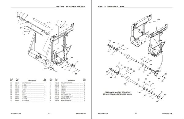 GEHL Variable Chamber Round Baler 1375 Parts Manual 908172A 1