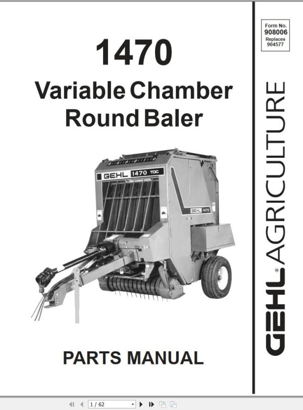 GEHL Variable Chamber Round Baler 1470 Parts Manual 908006A