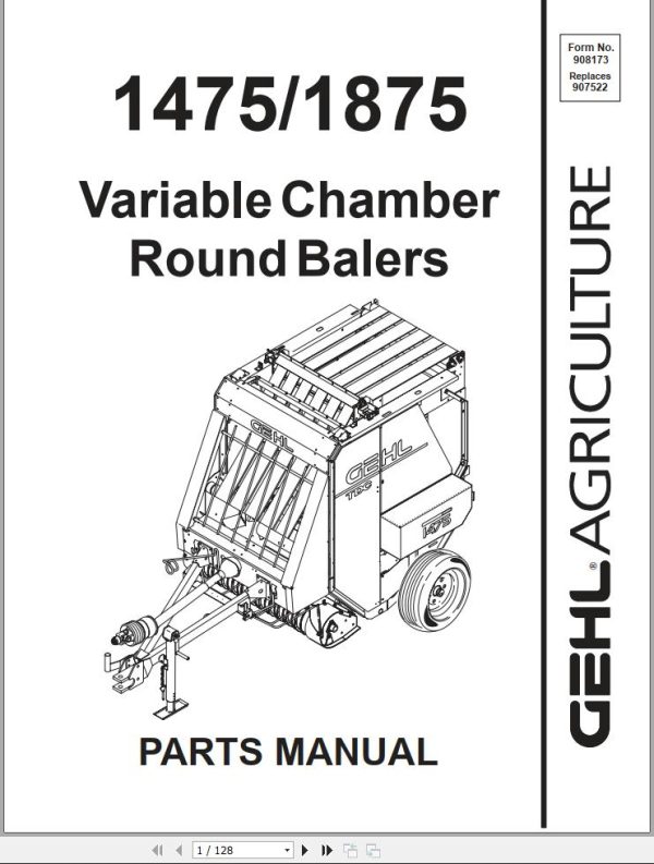 GEHL Variable Chamber Round Baler 1475 1875 Parts Manual 908173A