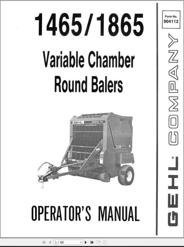 GEHL Variable Chamber Round Balers 1465 1865 Operators Manual 904112A