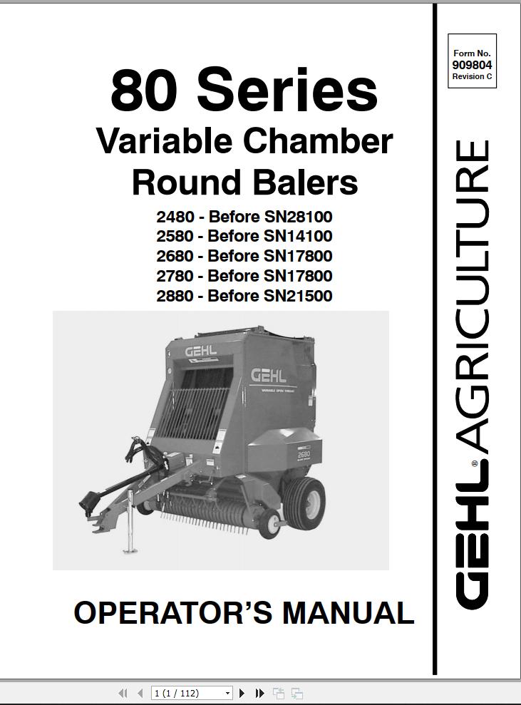 GEHL Variable Chamber Round Balers 80 Series Operators Manual