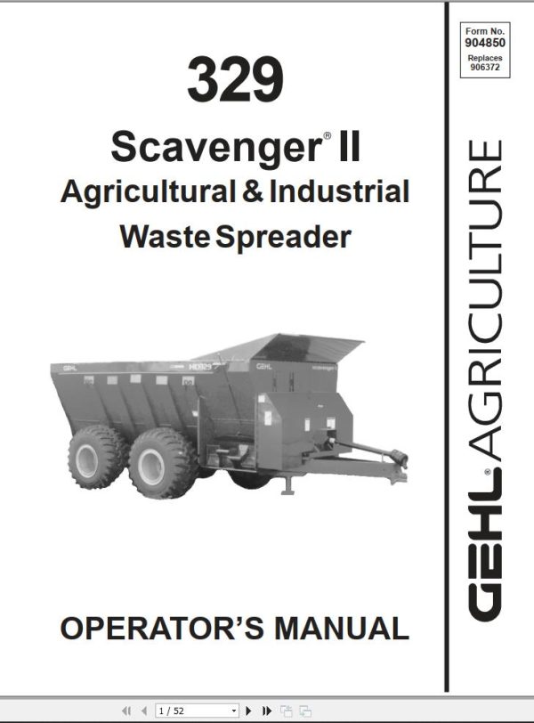 GEHL Waste Spreader HD329 MS329 Operators Manual 904850A
