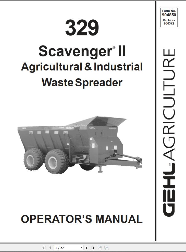 GEHL Waste Spreader HD329 MS329 Operators Manual 904850A