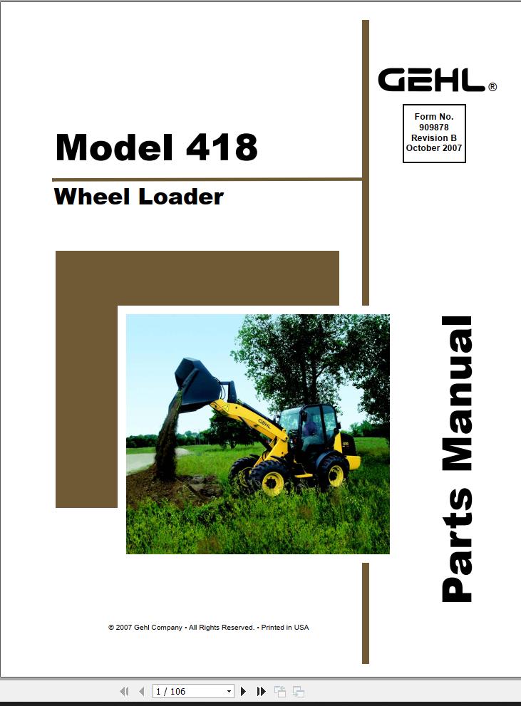 GEHL Wheel Loader 418 Parts Manual 909878B