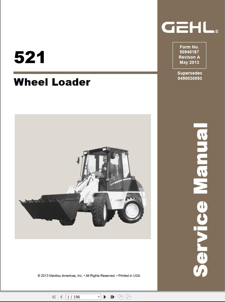 GEHL Wheel Loader 521 Service Manual 50940187A