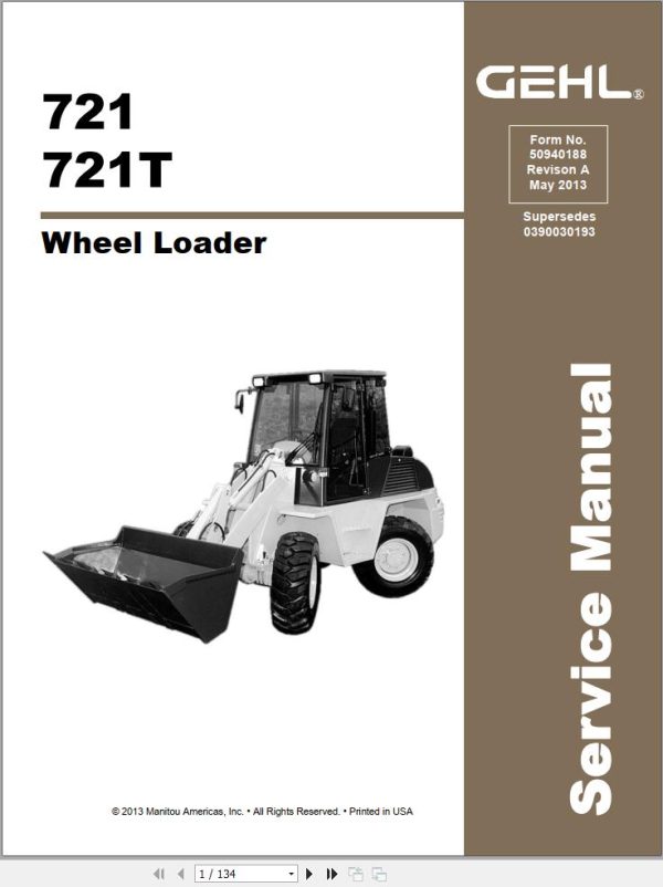 GEHL Wheel Loader 721 721T Service Manual 50940188A