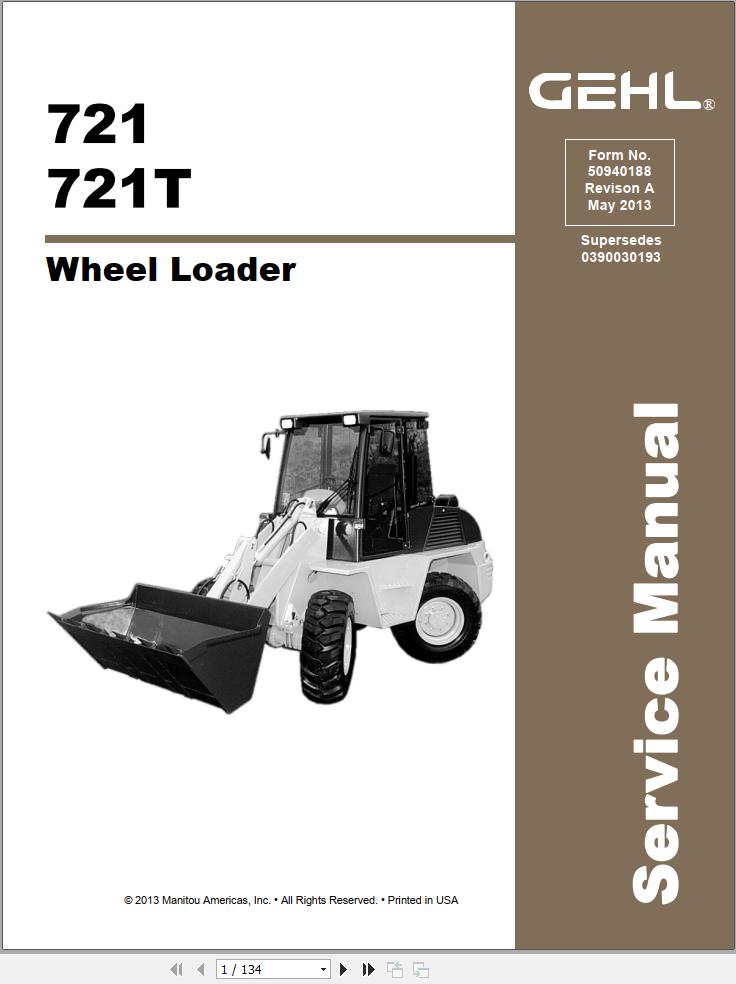 GEHL Wheel Loader 721 721T Service Manual 50940188A