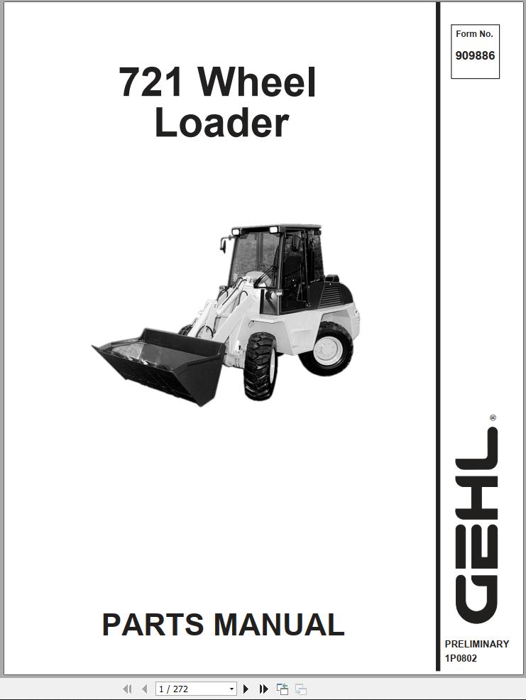 GEHL Wheel Loader 721 Parts Manual 909886A