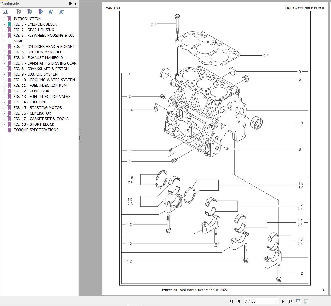 GEHL Yanmar Engine 3TNV82A SBV Parts Manual 50940092