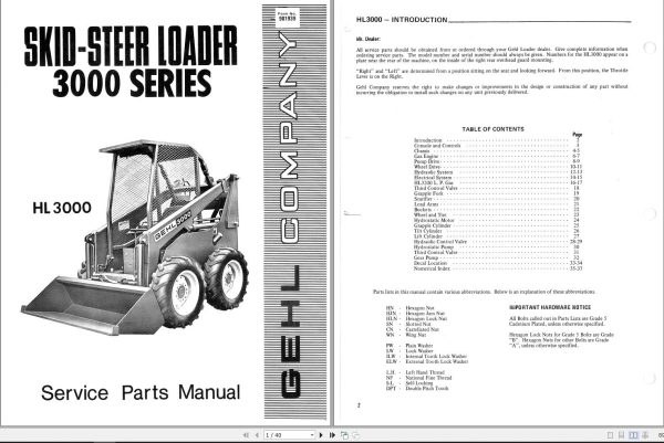GẸHL Skid Steer Loader HL3000 Service Parts Manual 901939A