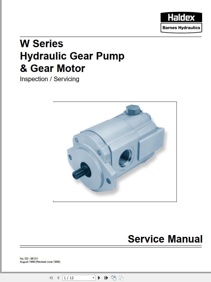 Haldex Gear Pump and Gear Motor Barnes W Series Service Manual 915100