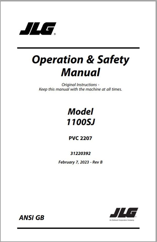 JLG Boom Lifts 1100SJ Operation Safety Manual 31220392 2023 PVC 2207