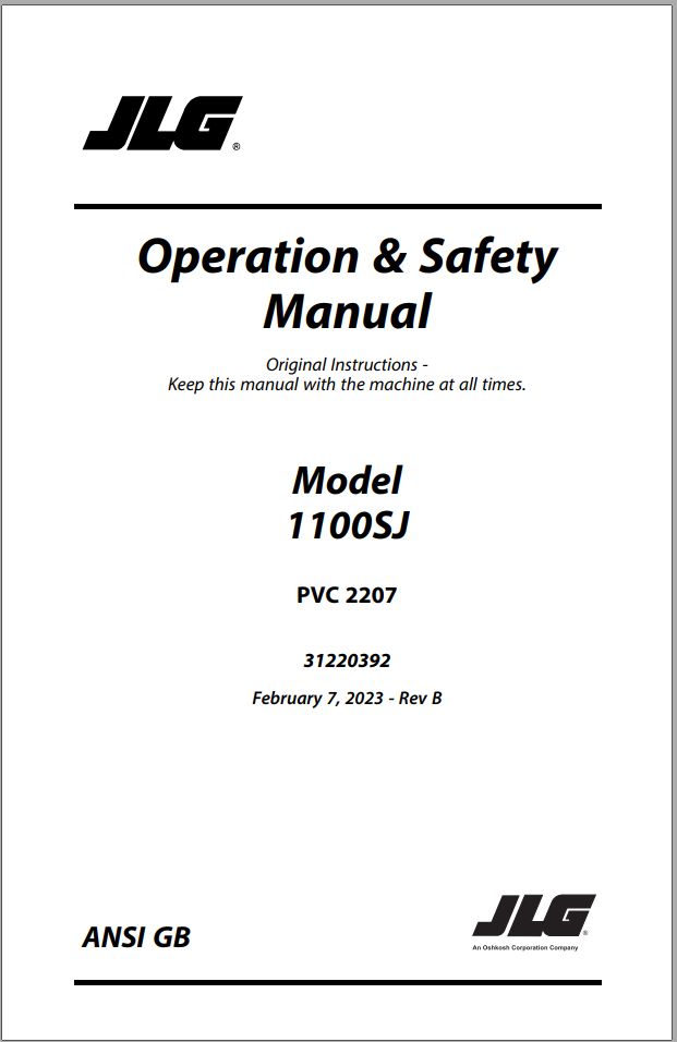 JLG Boom Lifts 1100SJ Operation Safety Manual 31220392 2023 PVC 2207
