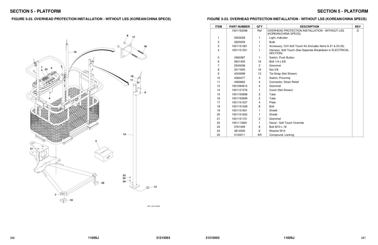 JLG Boom Lifts 1100SJ Parts Manual 31215053 2022 PVC 2001 2007 1