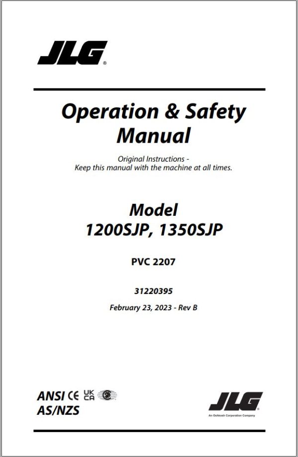 JLG Boom Lifts 1200SJP 1350SJP Operation Safety Manual 31220395 2023 PVC 2207