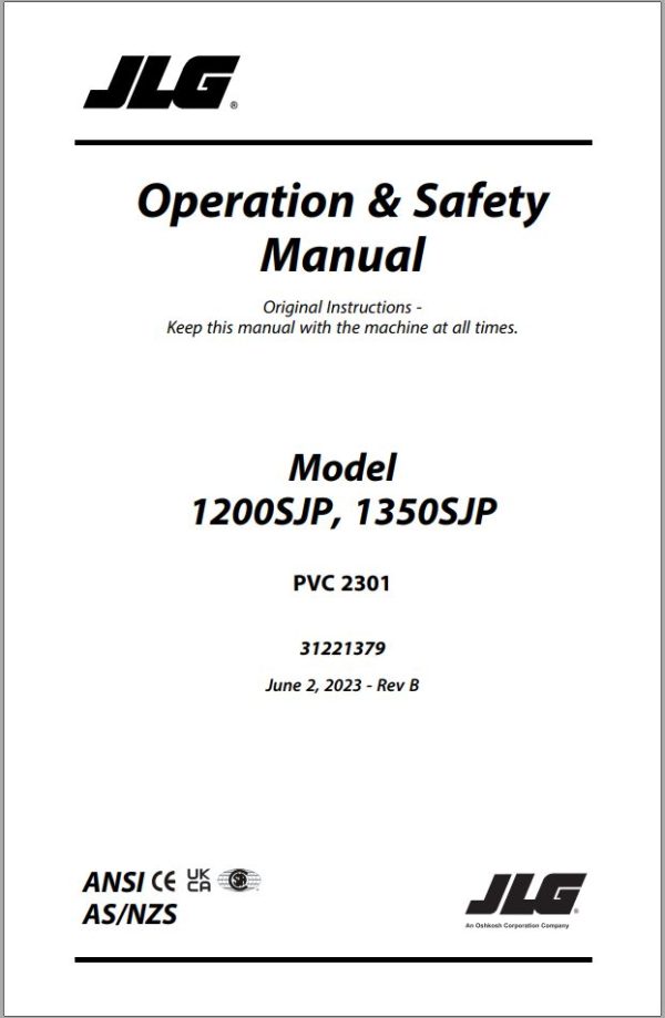 JLG Boom Lifts 1200SJP 1350SJP Operation Safety Manual 31221379 2023 PVC 2301