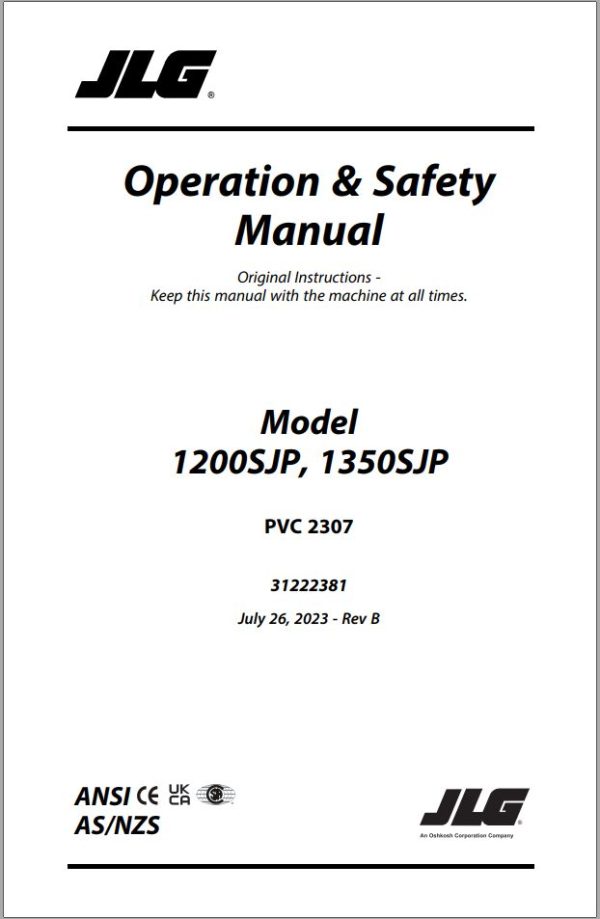 JLG Boom Lifts 1200SJP 1350SJP Operation Safety Manual 31222381 2023 PVC 2307