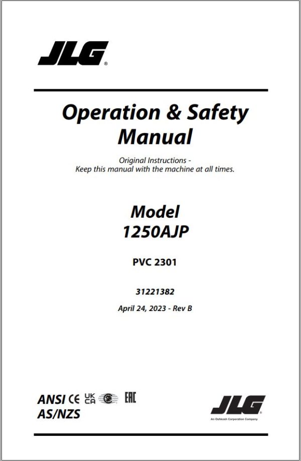 JLG Boom Lifts 1250AJP Operation Safety Manual 31221382 2023 PVC 2301