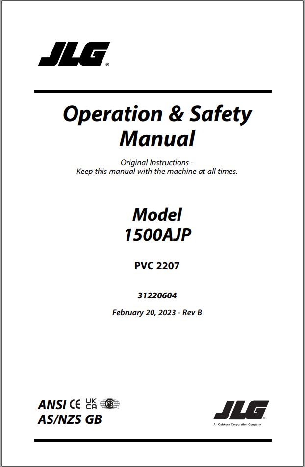 JLG Boom Lifts 1500AJP Operation Safety Manual 31220604 2023 PVC 2207